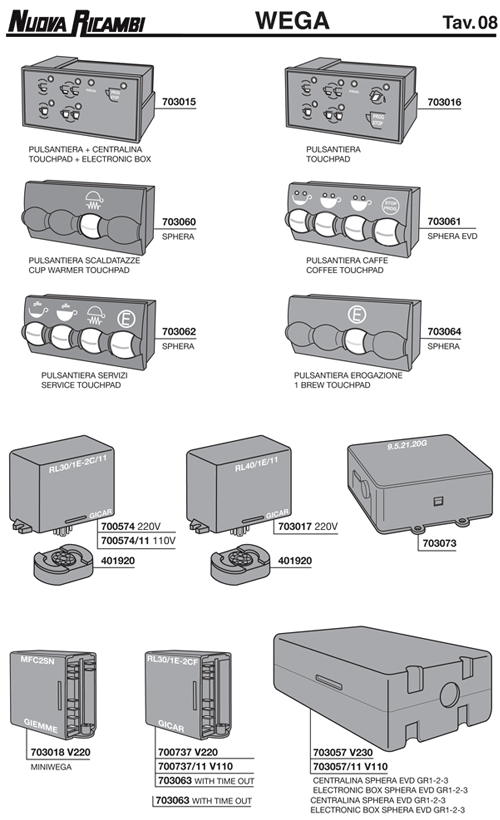 Wega 08 ESPRESSO MACHINE PARTS