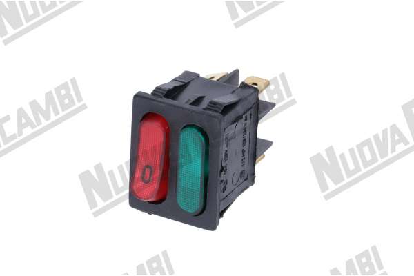 RED BIPOLAR SWITCH WITH GREEN PILOT LAMP - 16A - 250V - HOLE 22x30mm LA PAVONI EUROPICCOLA/ GAGGIA