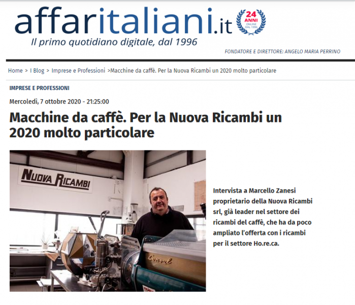 Macchine da caffè. Per la Nuova Ricambi un 2020 molto particolare