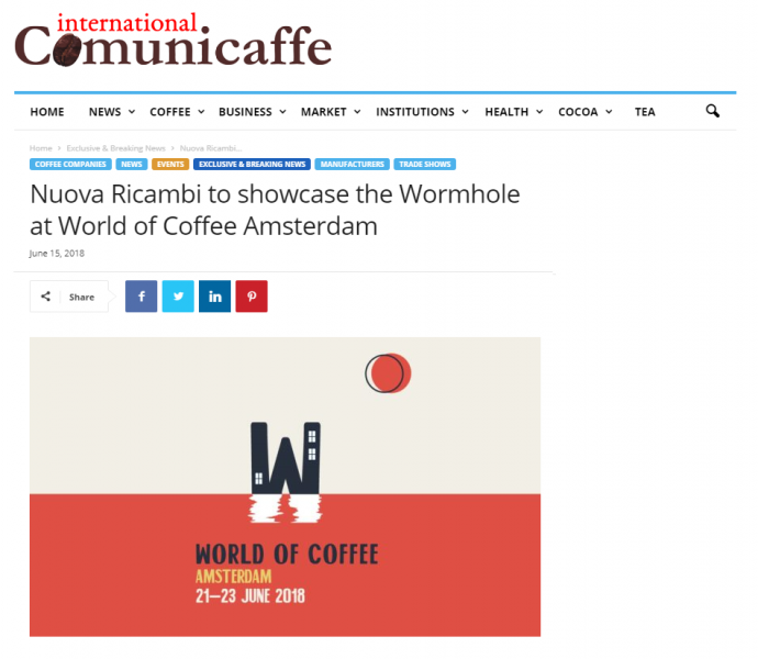 Nuova Ricambi to showcase the Wormhole at World of Coffee Amsterdam