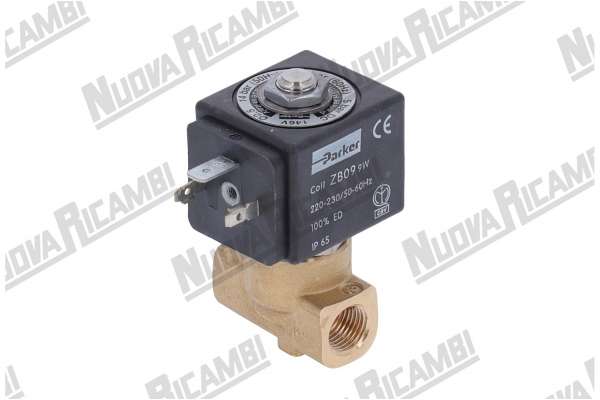 MAGNETVENTIL PARKER 2 WEGE 1/4-1/4 FF V220-230/50-60 Hz 9W ÖFF. Ø 2,5mm VITON HALTUNG