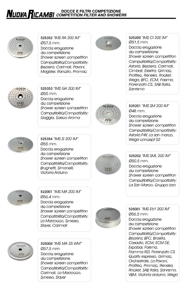 Docce e filtri competizione 